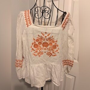 Universal Thread White Blouse with Orange Embroidery